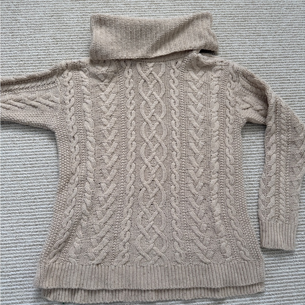 Ralph Lauren Cozy Cable Knit Turtleneck Sweater - Tan
